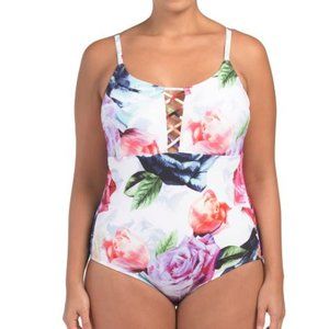 LA BLANCA Bloom Lace Up One-piece Swimsuit Size 22